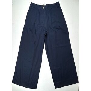 NEW LOFT Pleated Chino Poplin Wide Leg Pants Womens‎ 2 Navy Flowy Flare Comfy